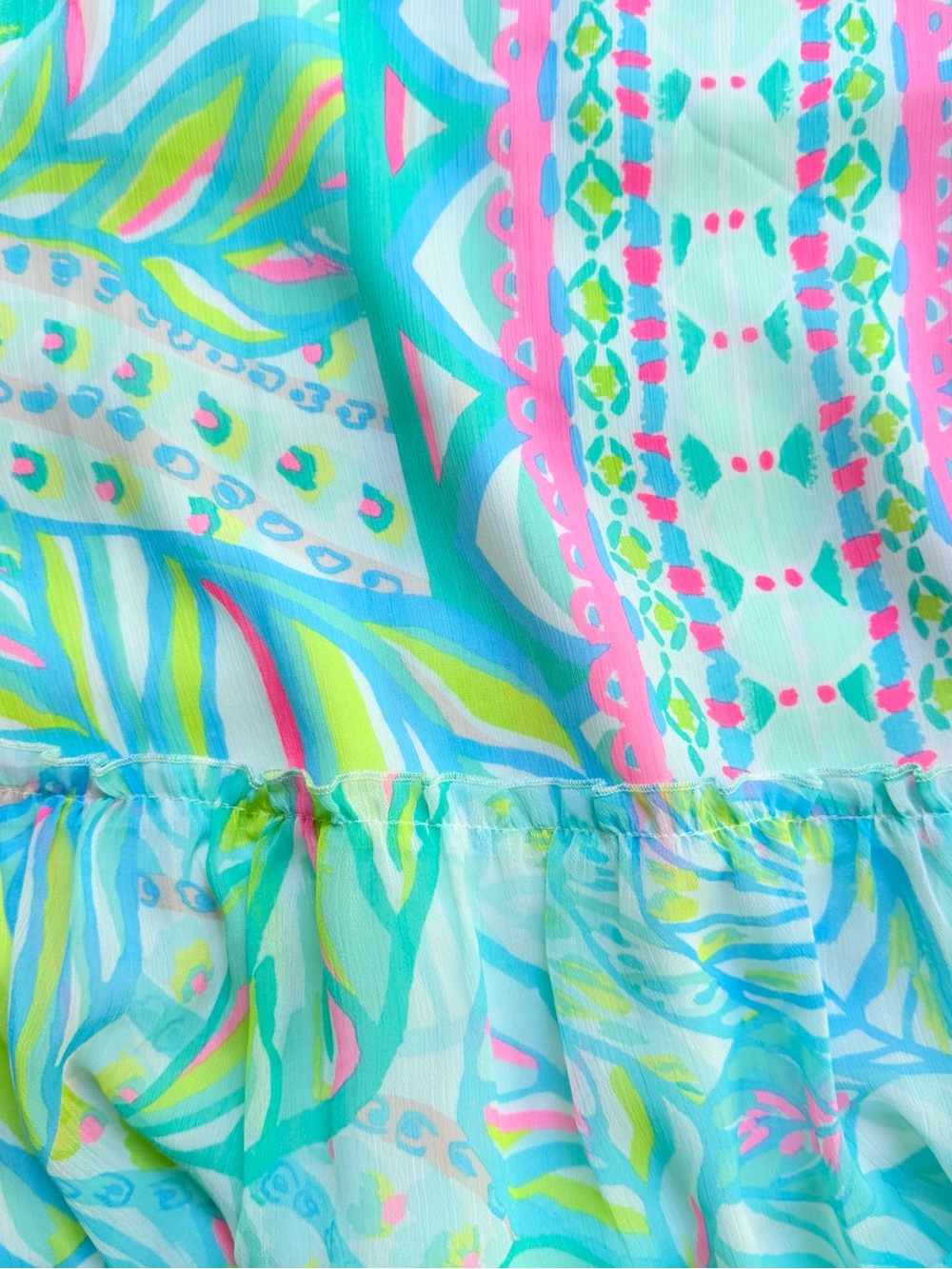 Lilly Pulitzer Winni Maxi/Midi Dress Maraca My World Tropical Print Ruffle L - Picture 5 of 11